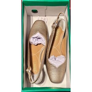j. Renee Taveta Lizard Women‎ Gold Metallic Slingback Block Heel Shoes Size 7.5M